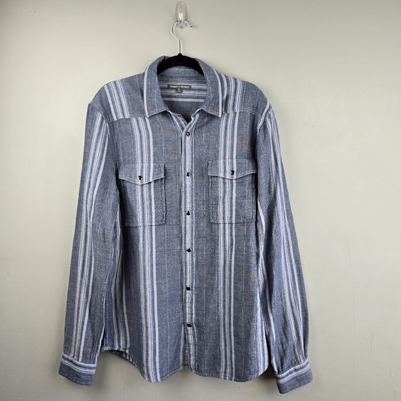 THREADS 4 THOUGHT 100% Cotton Snap‎ Button-up Long Sleeve Shirt Blue Mens Size M - Picture 2 of 11